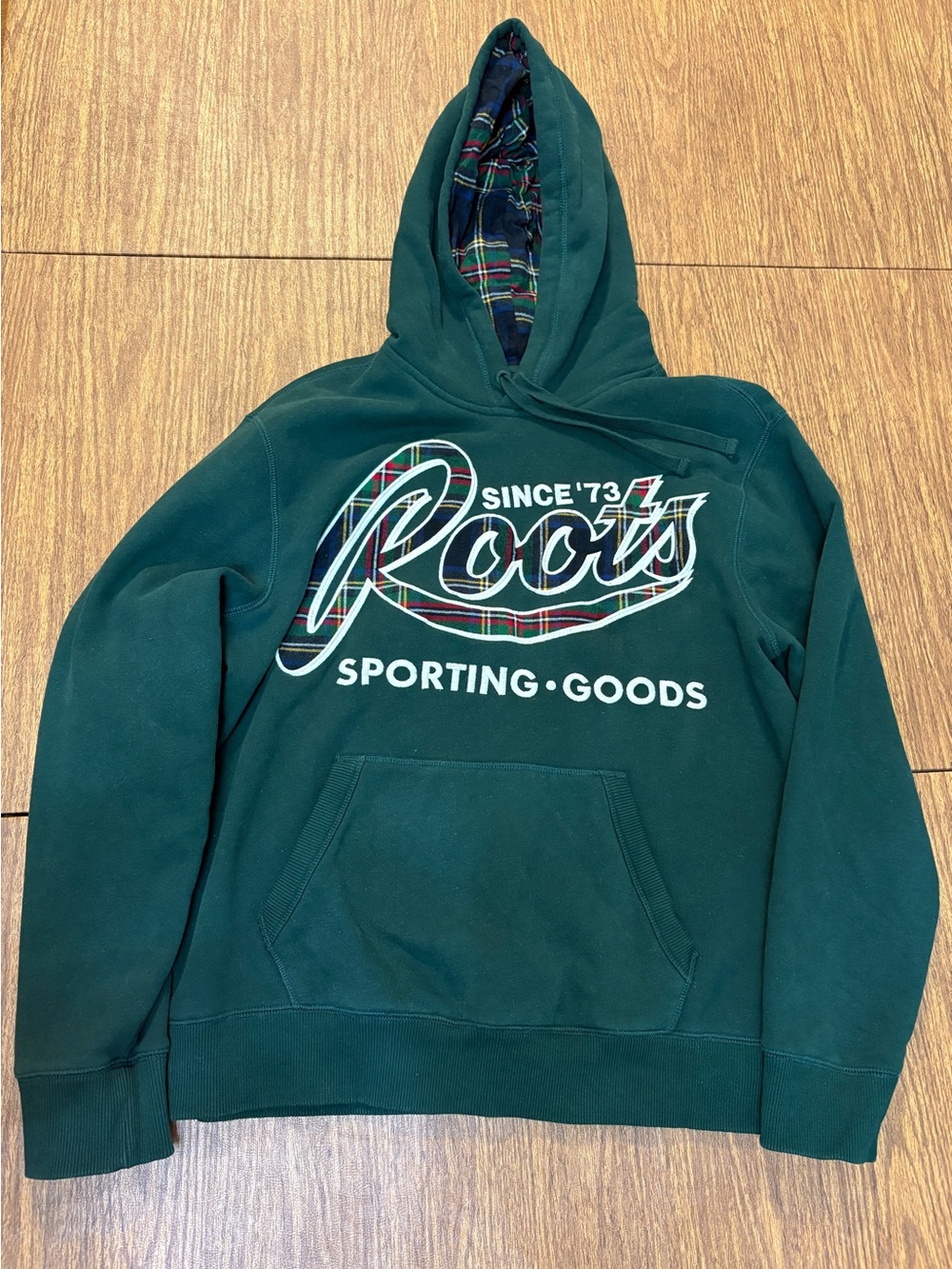 Rare Roots Green Plaid Organic Cotton Hoodie Men’s Size Medium Cottagecore 🍁